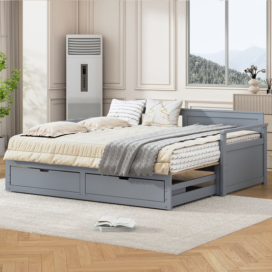 Bedbank – Slaapbank – Daybed – Logeerbed – Uitschuifbed – Multifunctioneel – 90/180x190 cm – Met Opbergladen – Grijs