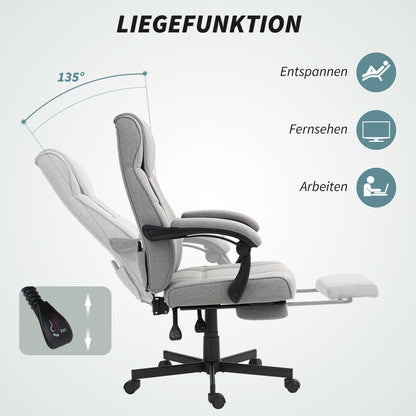Ergonomische Bureaustoel – Bureaustoel Met Rugsteun – Office Chair – Werkstoel – Bureaustoel Met Massagefunctie – Grijs – Verstelbare Ligfunctie – Uittrekbare Voetensteun