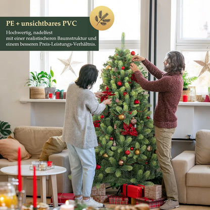 Kerstboom – Kunstkerstboom – Kunstboom – Versierde Boom – Flocked Boom – 210 cm Hoogte – Realistische PE Tips – Met Ingebouwde Verlichting