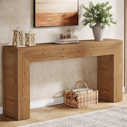 Tribesigns Console Table 160 cm Narrow Sofa Table, Wooden Hall Table Behind the Sofa, Industrial Entrance Table for Entrance, Hallway, Foyer, Living Room, Light Brown