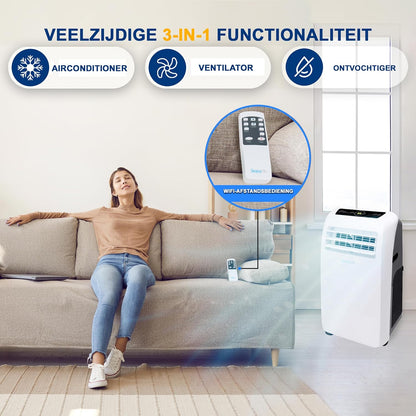 SereneLife Air Conditioner, 3-in-1 Portable Air Conditioner with Built-in Dehumidifier Function, Mobile Air Conditioner with Fan Mode, Remote Control, Complete Window Mount Exhaust Kit, 9,000 BTU, White - QUORE