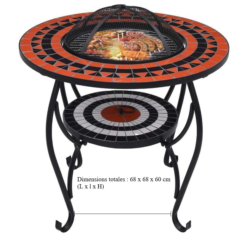 68cm Metal Indoor Fireplace Heater & Mosaic Hearth Table - Freestanding Classic Terracotta/White/Black/Gray/Orange Fire Pit with Storage Shelf, Four-Legged Design for Living Room, No Ignition System (Compatible with Inserts)