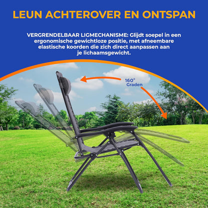 Serenelife Ligstoel, Set van 2 Ligstoelen - Verstelbare Tuinligstoelen met Zijtafel, Bekerhouders, Afneembare Kussens - Opvouwbare en Draagbare Loungestoelen voor Terras, Tuin, Strand - Grijs