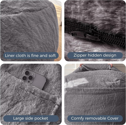 MAXYOYO Bean Bag Bed - Convertible from Bean Bag Chair to Bed - Foam Sofa with Fluffy Cover and Soft Filling for Adults, Teenagers, Guests (Anthracite, 150x200cm)