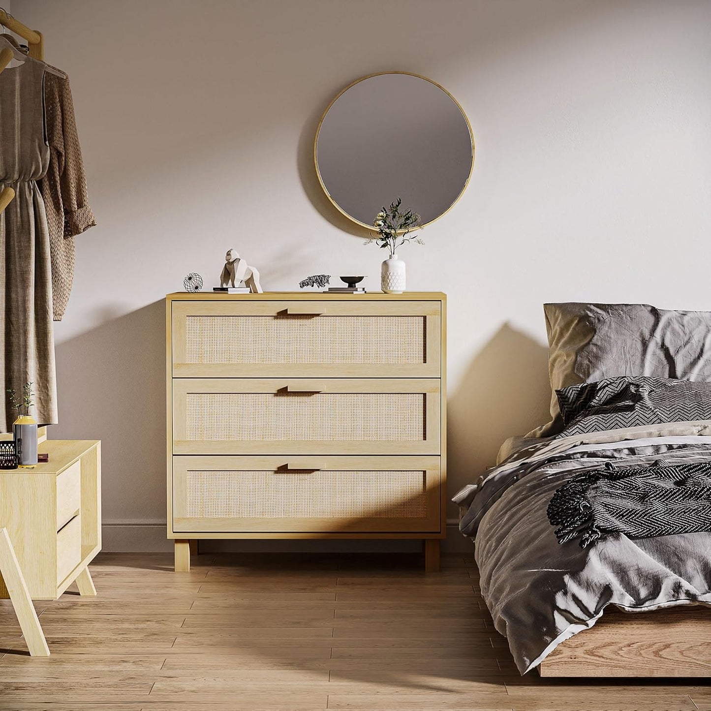 HOMCOM chest of drawers side cabinet with 3 drawers chest of drawers MDF natural 80 x 40 x 80 cm - QUORE