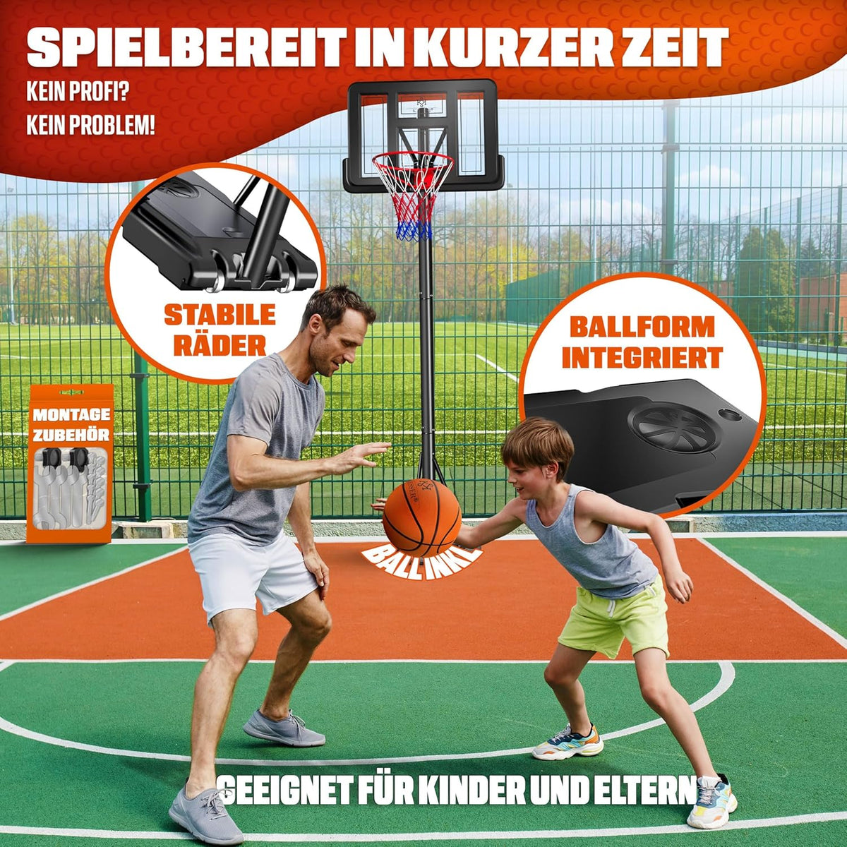 KESSER® Basketball Set Basketball Ring Includes Basketball + Pump and Basketball Stand in Height Adjustable 230cm to 305cm | Outdoor & Indoor Basketball Post - QUORE