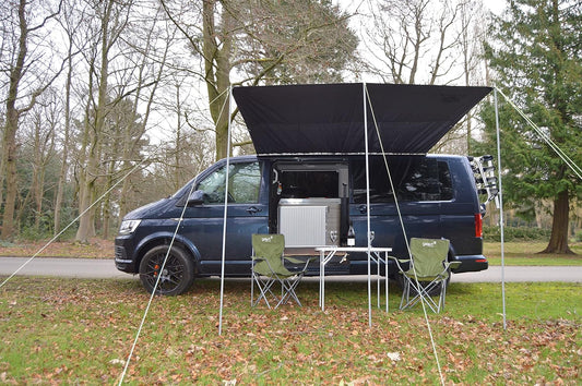 WILD EARTH SQUARE Zonneluifel voor Campers, Busombouwingen, Campers of Caravans 240cm x 240cm MEDIUM GRIJS