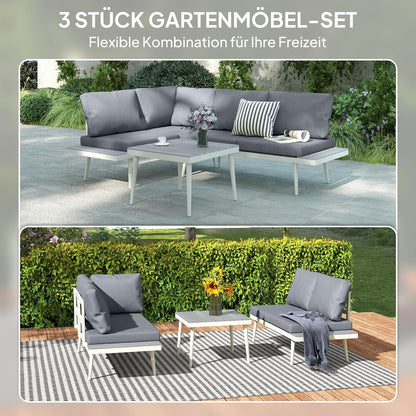 Outsunny Gartenmöbel Set 4 Persons wetterfest Balkonmöbel-Set mit 2er Sofa, Kissen Beistelltisch Stahl Outdoor Sitzgruppe Terrassenmöbel Gartengarnitur Gartenlounge für Garten Terrasse Grau