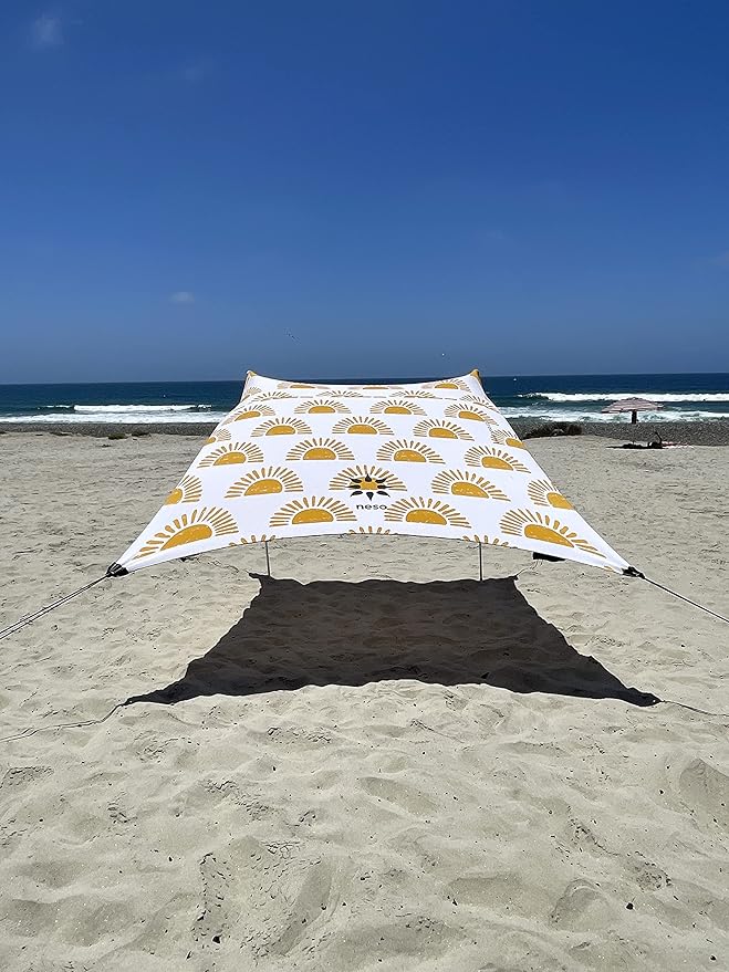 Neso Tents Strandtent met zandanker, draagbare luifel, zonnescherm, 2,1 x 2,1 meter, gepatenteerde versterkte hoeken, regenboog