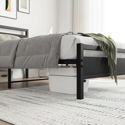HOJINLINERO Bedframe 90 x 200 cm, bedframe van metaal, hout, eenpersoonsbed, metalen bed, 90 x 200 cm, met lattenbodem, logeerbed, tienerbed 90 x 200 cm met opbergruimte, opbergbed, bed frame, zwart