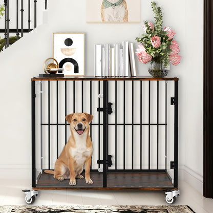 Bingopaw Dog Crate Furniture, 73cm Tempered Glass Dog Crate, Modern Indoor Dog Crate, Suitable for Small/Medium/Large Dogs Weighing No More Than 80kg, Side Table, Home Dog Crate, 77x 60 x 65cm, with 4 Brake Wheels, 360° No B