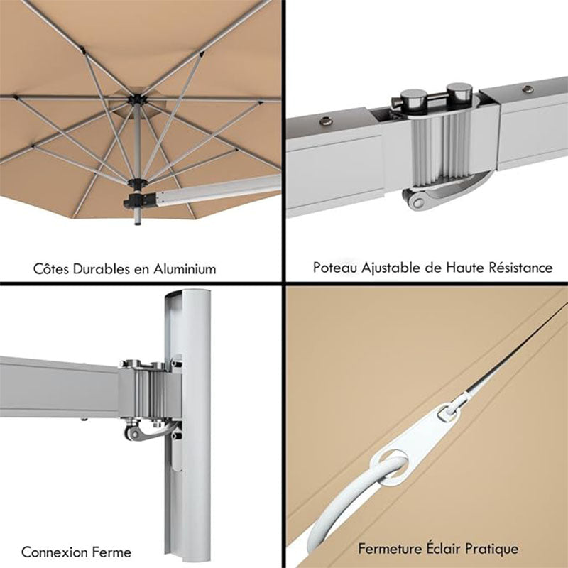 Kantelbare Wandparasol – Muurparasol – Balkonparasol – Tuinparasol – Schaduwparasol – Beige – 8 Stevige Baleinen – Verstelbare Kantelkop en Hoogte