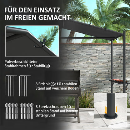 Grilltent – Barbecue Tent – Grill Shelter – BBQ Overkapping – Weerbestendige Tent – Ruim 277x149x230 cm – Inclusief Zijvakken – Donkergrijs