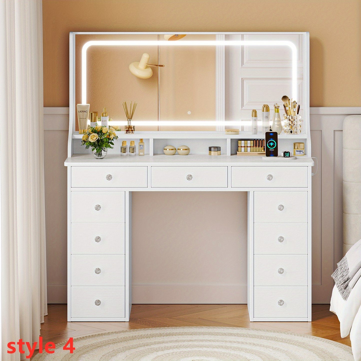 Make-up Tafel – Kaptafel – Cosmeticatafel – Make-up Organizer – Opmaaktafel – Ruime Opbergruimte – Massief Hout & Glas – Compact Design & Eenvoudige Montage