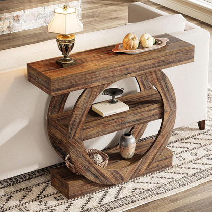 Tribesigns 100cm Entrance Table with Storage, 3 Tier Farm Console Table with Shelves, Wooden Foyer Tables for Entrance, Living Room, Hallway, Behind Sofa (Rustic Brown)