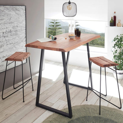 GOA natuurlijke bartafel, boomrand, massief hout, acacia, industriële stijl, hoge tafel voor keuken, woon- en eetkamer, 140 x 105 x 77 cm (b x h x d)