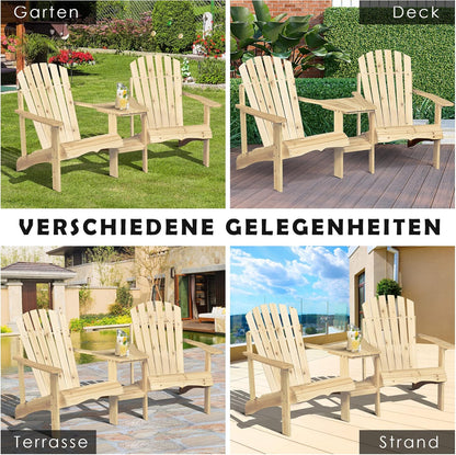 Adirondack Tuinstoel – Tuinstoelenset – Buitenstoel – Lounger – Balkontuinmeubilair – Massief Dennenhout – Weerbestendig Coating – Tussentafel Met Parasolopening – 2-Zits – 178x87x92 cm