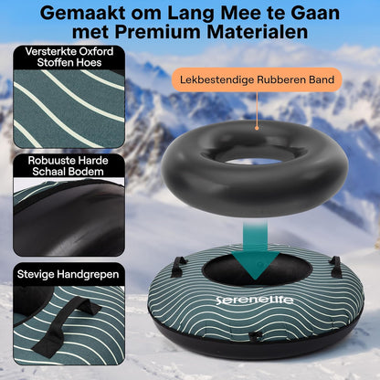 SereneLife Sneeuwband – Opblaasbare Snow Tube voor Skiën & Rodelen, 102/100/122 cm, Harde Kunststof Bodem, Rubber Binnenband, Oxford Cover, Sleepkoord, Ideaal voor Wintersport - QUORE
