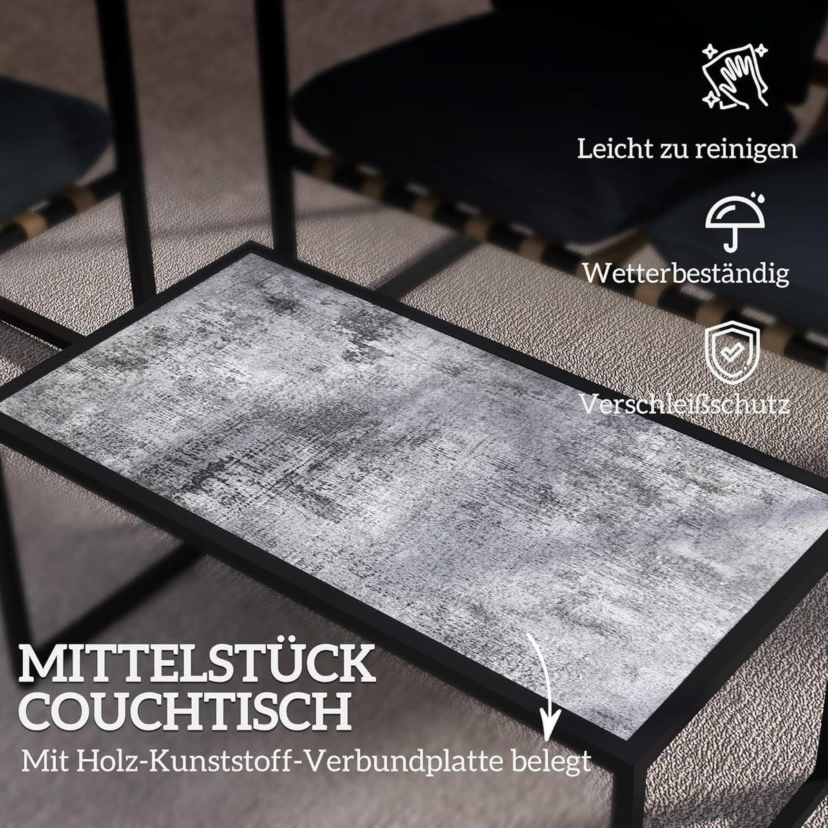 Balkonmeubelset – Tuinmeubelset – Lounge Set – Terrasmeubilair – 4-delig – Gepoedercoat Stalen Frame – 12 cm Dikke Comfortabele Kussens – Grijs