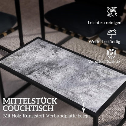 Balkonmeubelset – Tuinmeubelset – Lounge Set – Terrasmeubilair – 4-delig – Gepoedercoat Stalen Frame – 12 cm Dikke Comfortabele Kussens – Grijs