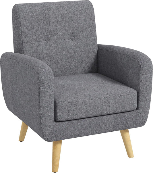 HOMCOM Single Recliner Chair in Linen Look Modern Design Modern Design Armchair with Seat Cushion Wooden Legs for Living Room Bedroom Light Grey - QUORE