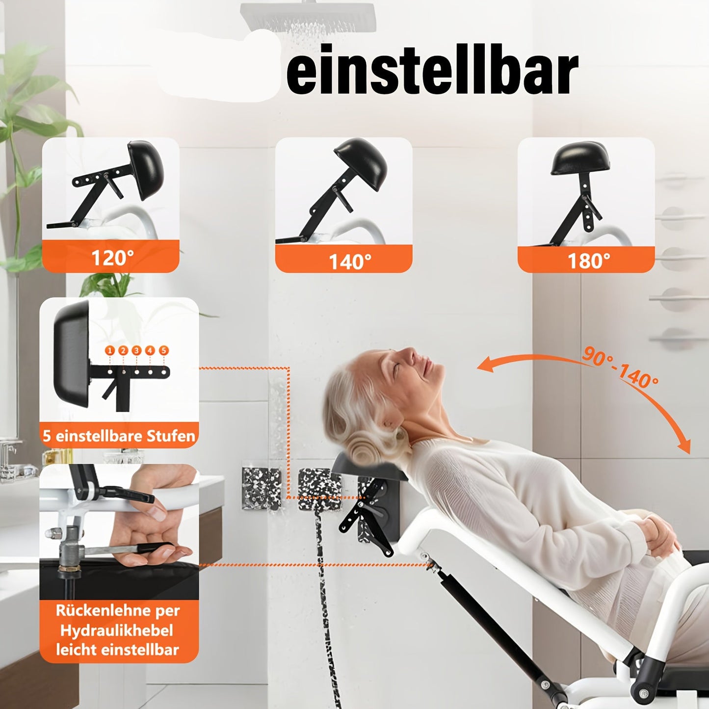 Toiletstoel – Postoel – Douchestoel – Commode Stoel – Opvouwbare Zitstoel – Verstelbare Zitting en Rugleuning – Inclusief Wielen met Remmen