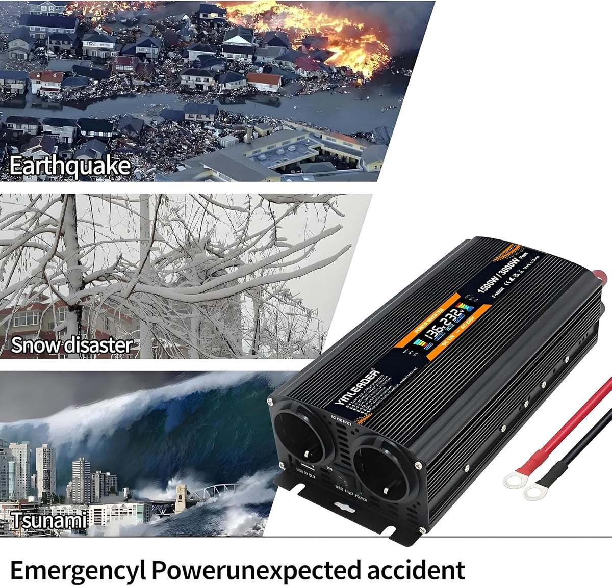 Yinleader converter 12v 220v 1500W /3000W Spanning Converter met USB LCD-scherm