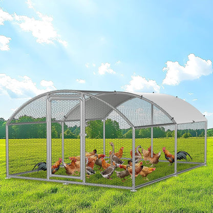 Chicken Coop Outdoor House, Rabbits, Galvanised Steel, Outdoor Chicken Coop with Lock and Waterproof PE Fabric for Chickens, Small Animals and Plants (3 x 4 x 2 m) - QUORE