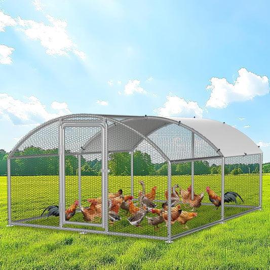 Chicken Coop Outdoor House, Rabbits, Galvanised Steel, Outdoor Chicken Coop with Lock and Waterproof PE Fabric for Chickens, Small Animals and Plants (3 x 4 x 2 m) - QUORE