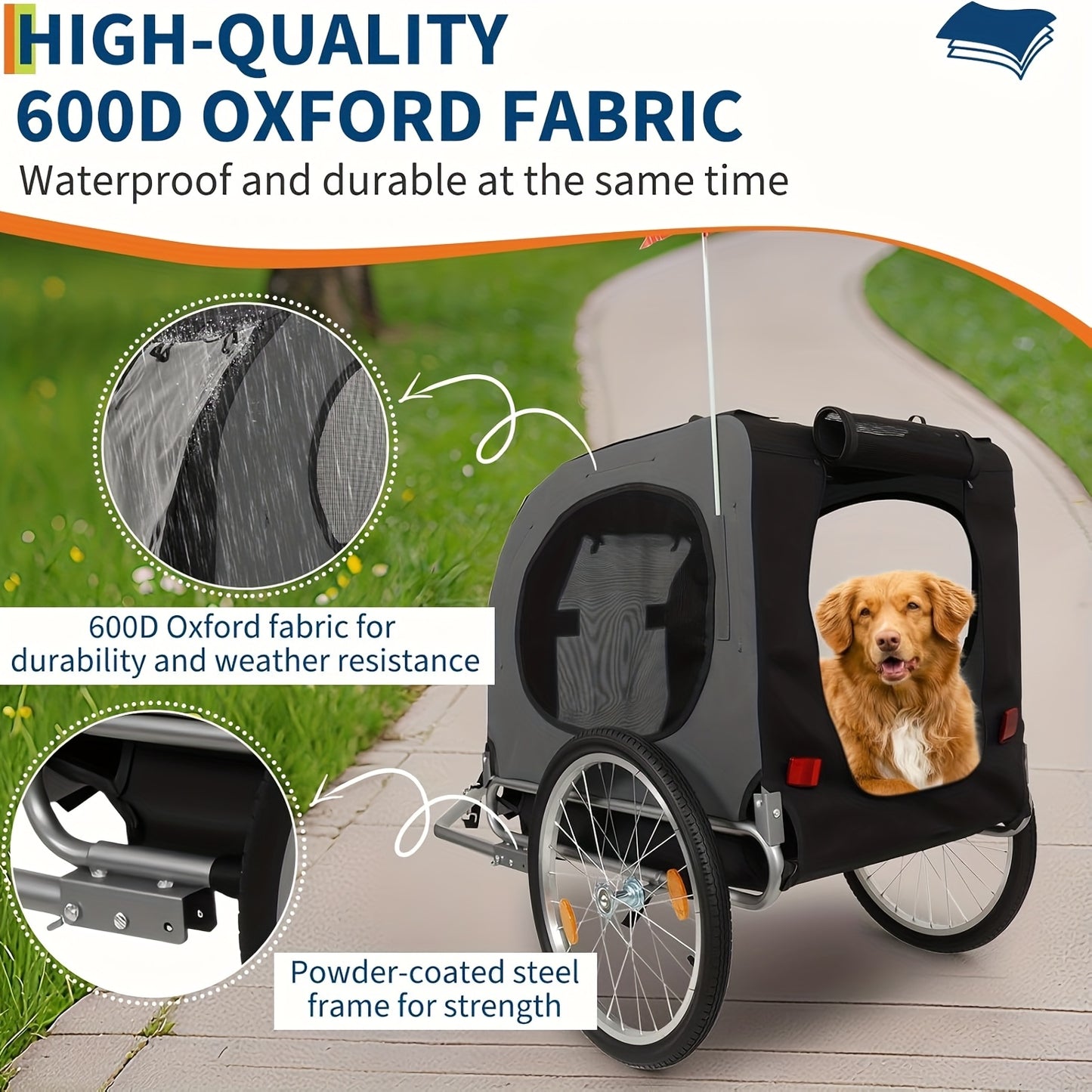 Hondenfietskar – Hondenkar – Fietskar – Hondenbuggy – Hondenaanhanger – Opvouwbaar – Geschikt voor Honden tot 40 kg – Stevig Stalen Frame – Quick Release Wielen