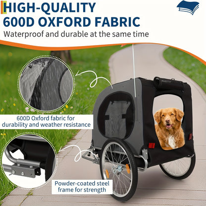 Hondenfietskar – Hondenkar – Fietskar – Hondenbuggy – Hondenaanhanger – Opvouwbaar – Geschikt voor Honden tot 40 kg – Stevig Stalen Frame – Quick Release Wielen