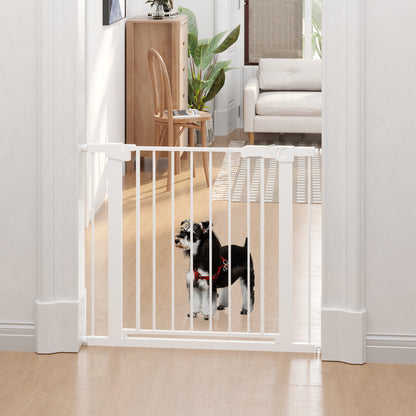 Traphekje – Babyhek – Kinderbeveiliging – Veiligheidspoortje – Speelhekje – Verstelbaar 75-96 cm – Metalen Wit – Automatisch Sluitend – Schroefloze Montage