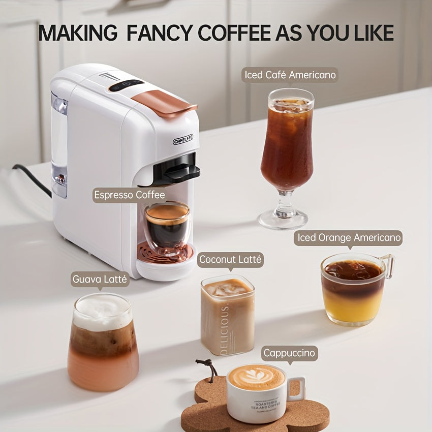 1pc CAFELFFE 5-in-1 Multifunctional Capsule Coffee Machine | Hot/Cold | Compatible with NES, DG, K Capsules, ESE, and Ground Coffee | 1450W Automatic Coffee Maker for Home & Office | Ideal Gift for Family, Father, Mother, Hus
