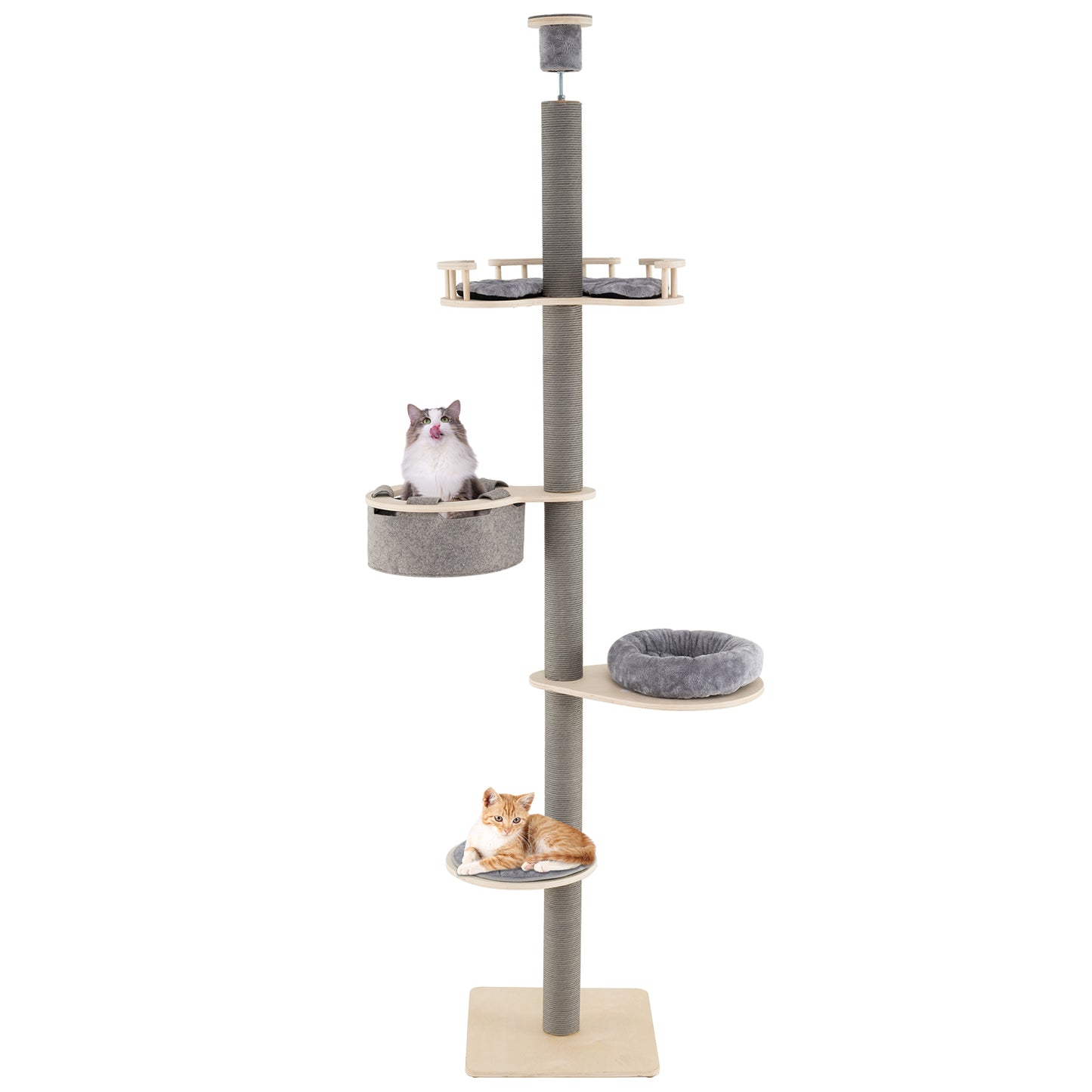 Krabpaal – Kattenboom – Kattenhuis – Kattentoren – Krabmeubel – Verstelbare Hoogte 236-271 cm – 5 Niveaus Met Hangmat En Zacht Mandje