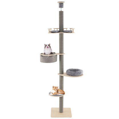Krabpaal – Kattenboom – Kattenhuis – Kattentoren – Krabmeubel – Verstelbare Hoogte 236-271 cm – 5 Niveaus Met Hangmat En Zacht Mandje