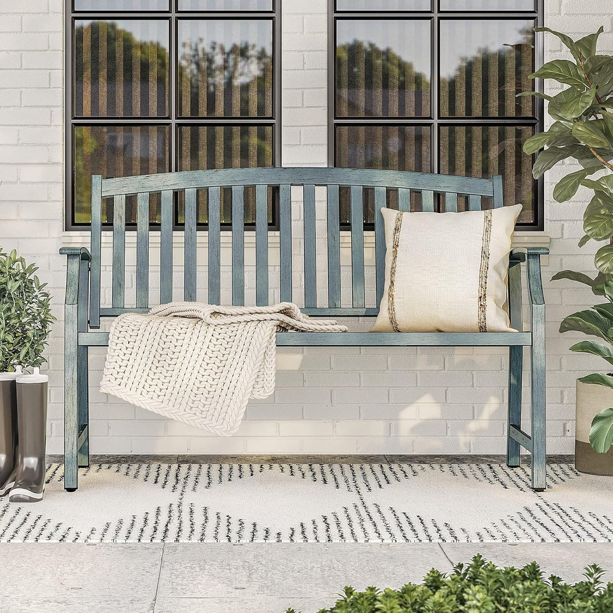 Grand patio Buitenbank voor 3 personen, tuinligstoel voor buiten, terras, balkon, veranda, beschermt tegen wind en regen, alle metalen (lichtblauw)