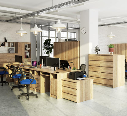 Computer table Ana, desk with 3 drawers, 1 shelf with door, 2 open shelves, 124 x 74 x 52 cm, 45 kg - QUORE