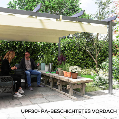 Aluminium Pergola – Tuinpaviljoen – Terrasoverkapping – Schaduwdoek – Buitenluifel – Inschuifbaar Dak – 390x390x223 cm – Roestvrijstalen 80mm Kolommen