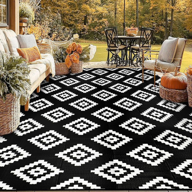 Buiten Vloerkleed - Buitenkleden - Buitentapijt - Opvouwbaar - UV-bestendig - Waterdicht - Buitenmatten - voor Buiten - Balkon - Strand - Picknick -Terras - Rechthoekig - 245 x 305 cm - Zwart