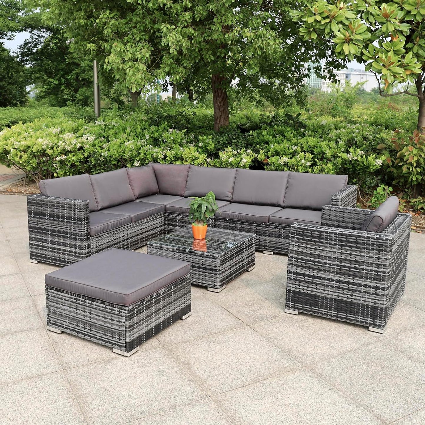 Garden Furniture Lounge Set for 1-7 People, Many Models Including Cushions, Stool, Table with Glass, Outdoor Lounge Furniture, Seating Group, Garnish, Classic Dark Grey (F:1 Armchair) - QUORE