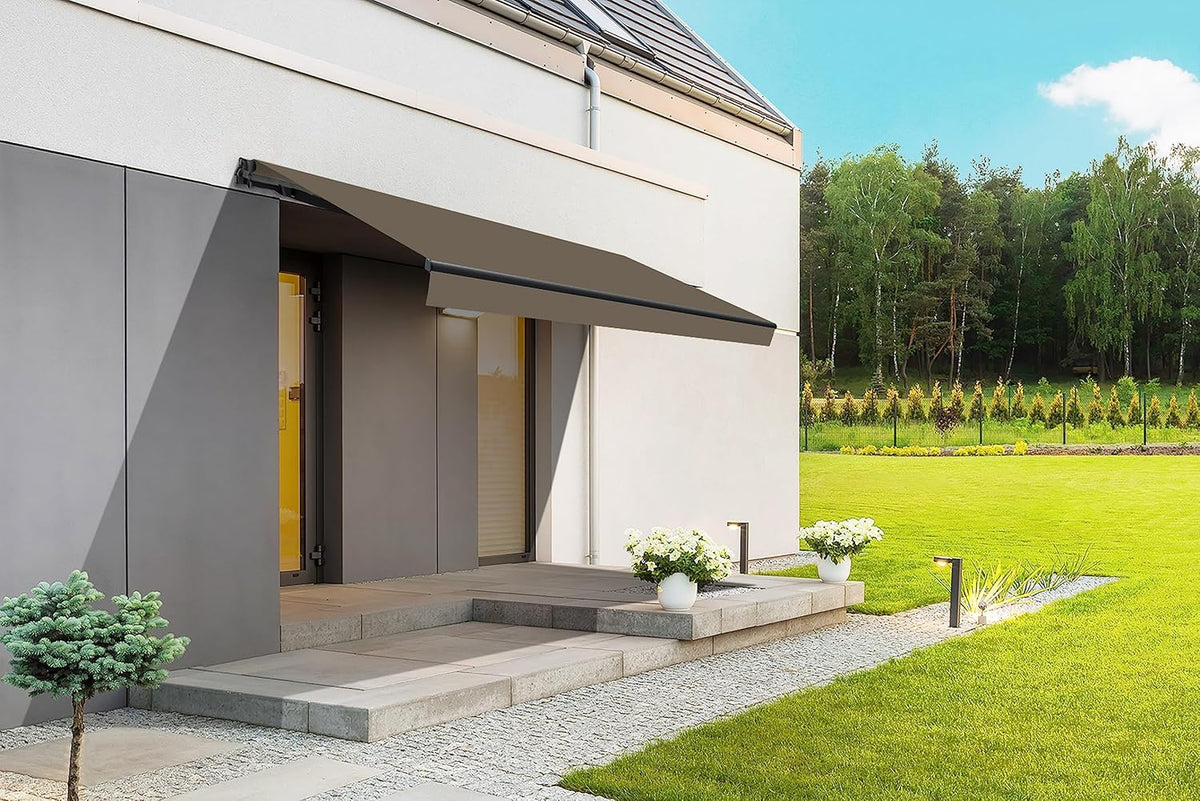 SmartSun Dark zonnezeil voor buiten, handmatig, 3 x 2 m, voor terras, balkon of tuin, intrekbaar frame antraciet, robuust aluminium, polyester canvas, oprolbaar, zwengel inbegrepen, taupe