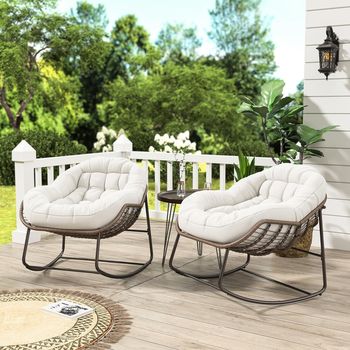 Schommelstoel Buiten – Tuinstoel Schommelstoel Balkonstoel Rattan Stoel – Comfortabel Ruim Zitvlak – Waterafstotende Beschermhoes
