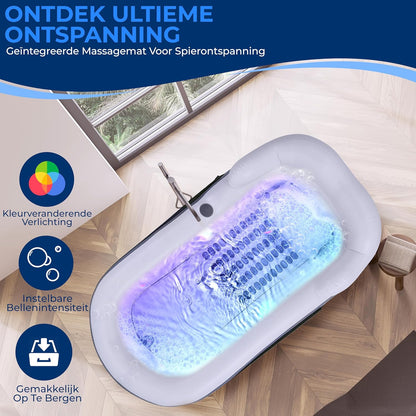 Opblaasbaar Ligbad – Opblaasbare Badkuip, Draagbare Badkuip, Opvouwbare Badkuip, Opblaasbaar Bad – Bubble Massage Mat, Kleurveranderende LED-Verlichting – 168 X 76 X 66 Cm, Tot 86 Kg