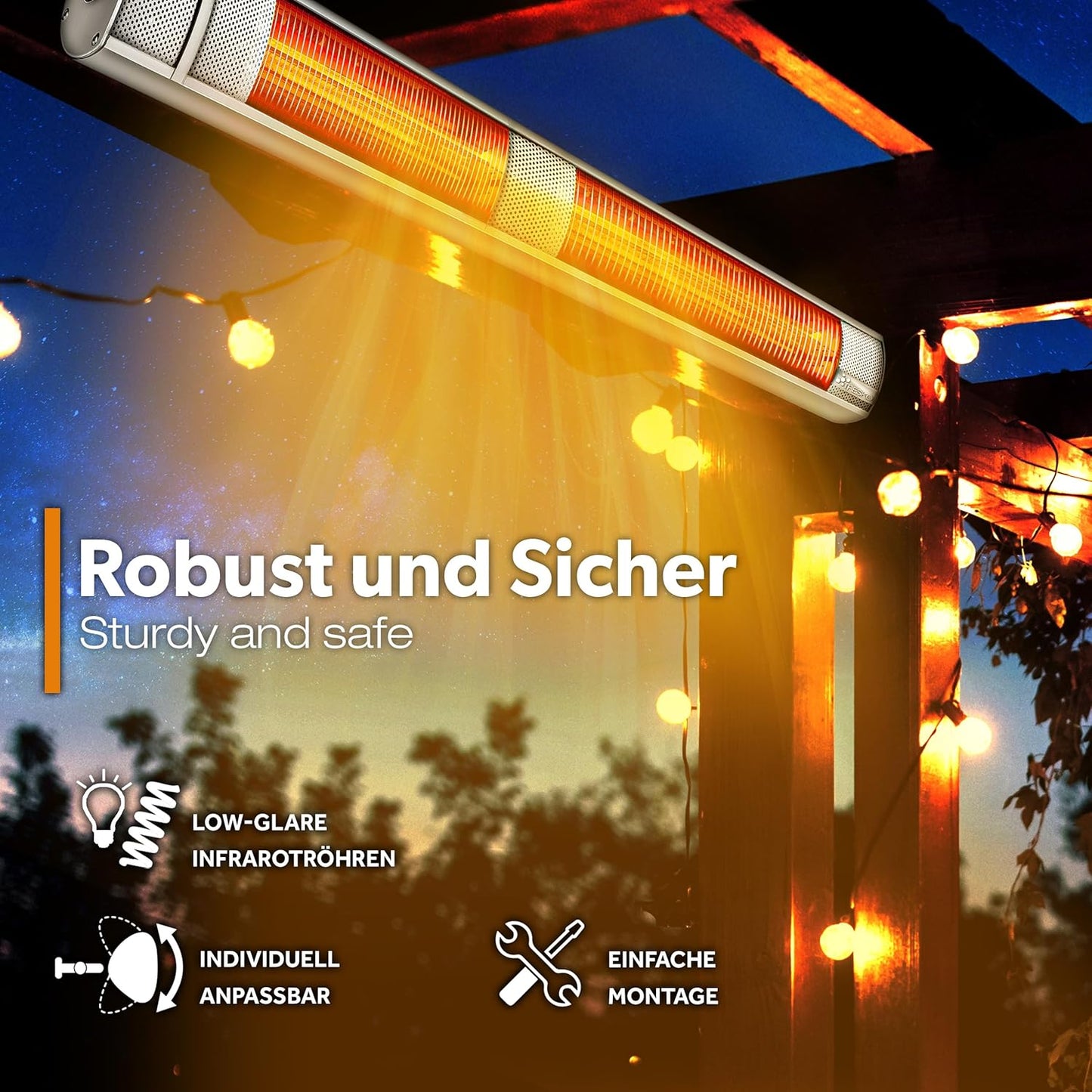 TRESKO infrarood verwarming, 3000 W, met afstandsbediening, elektrisch, voor op het terras, met 3 warmtestanden, terrasverwarming voor binnen en buiten, infrarode wandverwarming, verwarming voor de