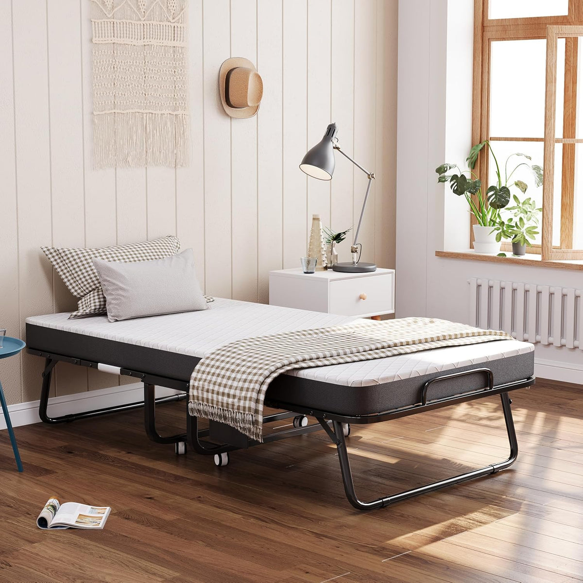 Deluxe opklapbed (incl. 13 cm dik traagschuimmatras), inklapbaar logeerbed, volwassenen 80 x 190 cm, metalen klapframe, versterkt metalen rooster, stofbestendige opbergtas, belastbaarheid 200 kg