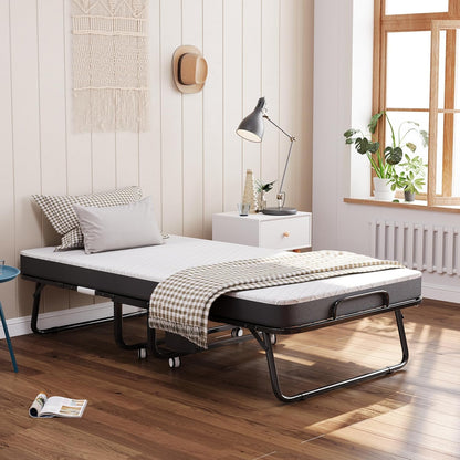 Deluxe opklapbed (incl. 13 cm dik traagschuimmatras), inklapbaar logeerbed, volwassenen 80 x 190 cm, metalen klapframe, versterkt metalen rooster, stofbestendige opbergtas, belastbaarheid 200 kg