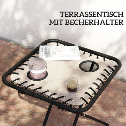 Opvouwbare Ligstoelenset – Ligstoel – Relaxstoel – Tuinstoel – Balkonstoel – Weerbestendig Metalen Frame – 5-Standen Verstelbare Rugleuning – Inclusief Tafel Met Bekerhouders – Beige