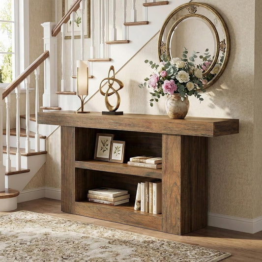 Rustieke Consoletafel – Sidetable – Haltafel – Smalle Tafel – Opbergtafel – 160 cm Lang – MDF Hout Met 3 Open Planken