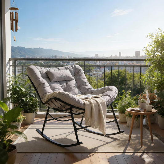 Schommelstoel – Schommelzetel – Relaxstoel – Wipstoel – Lounge Stoel – Extra Groot – Anti-Kantel Design – Waterafstotend Kunstleder – Grijs