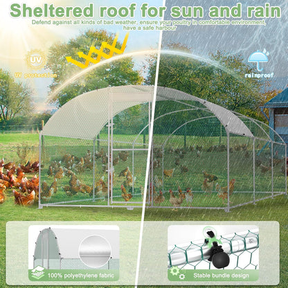 Chicken Coop, Metal Enclosure, Poultry House, Small Animals, Galvanized Steel Frame with PE Roof, Arch Mount, 3 x 4 m - QUORE
